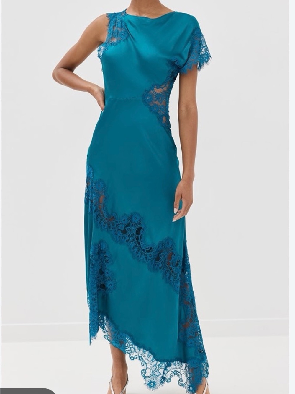 A.L.C. Teal Lace-Trim Asymmetrical Dress